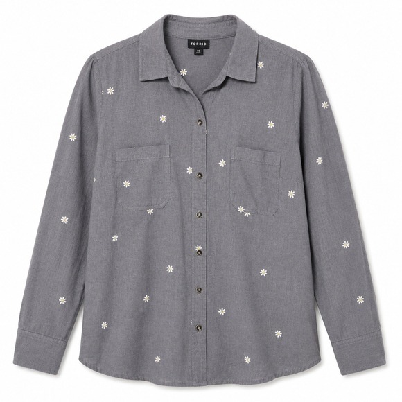 torrid Tops - Torrid Daisy Embroidered Button Down Shirt Women Size 10 00 Grey Floral Top